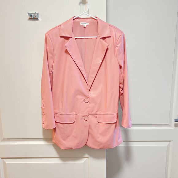 For Love & Lemons Talia Pink Faux Leather Blazer XS - Picture 3 of 8